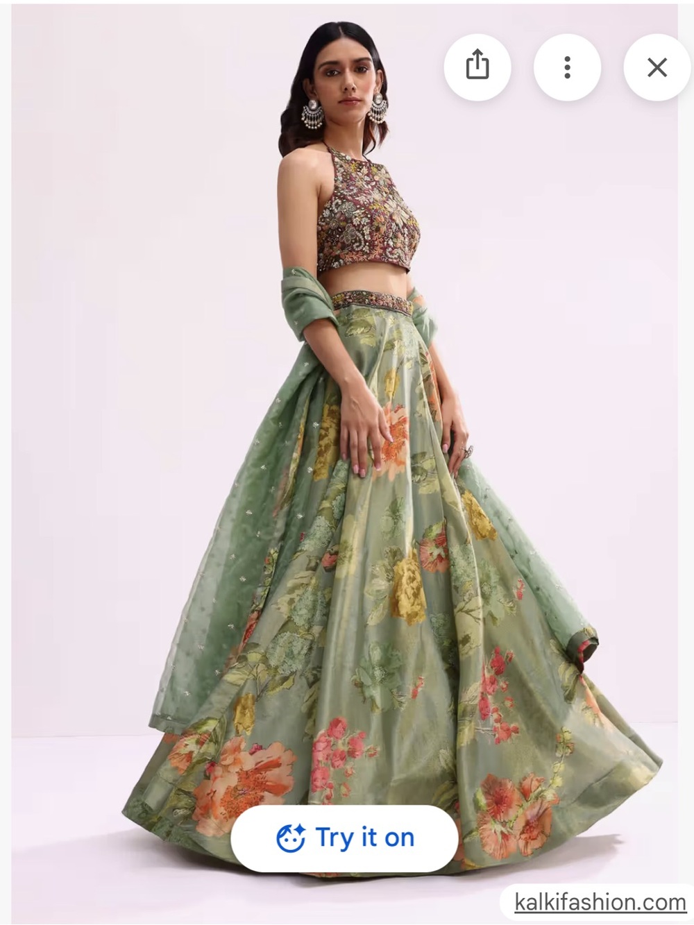 Kalki Fashion - Embroidered Tissue Lehenga Choli Set Maroon & Green Size XS
